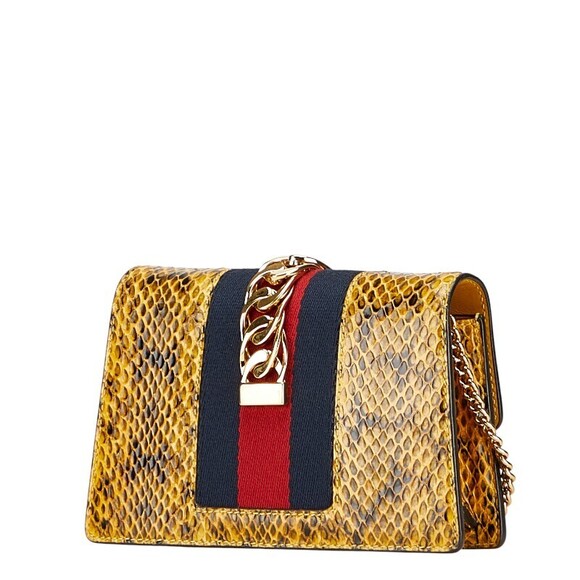Gucci Sylvie Python Chain Shoulder Bag Yellow Multi Leather - Picture 2 of 8